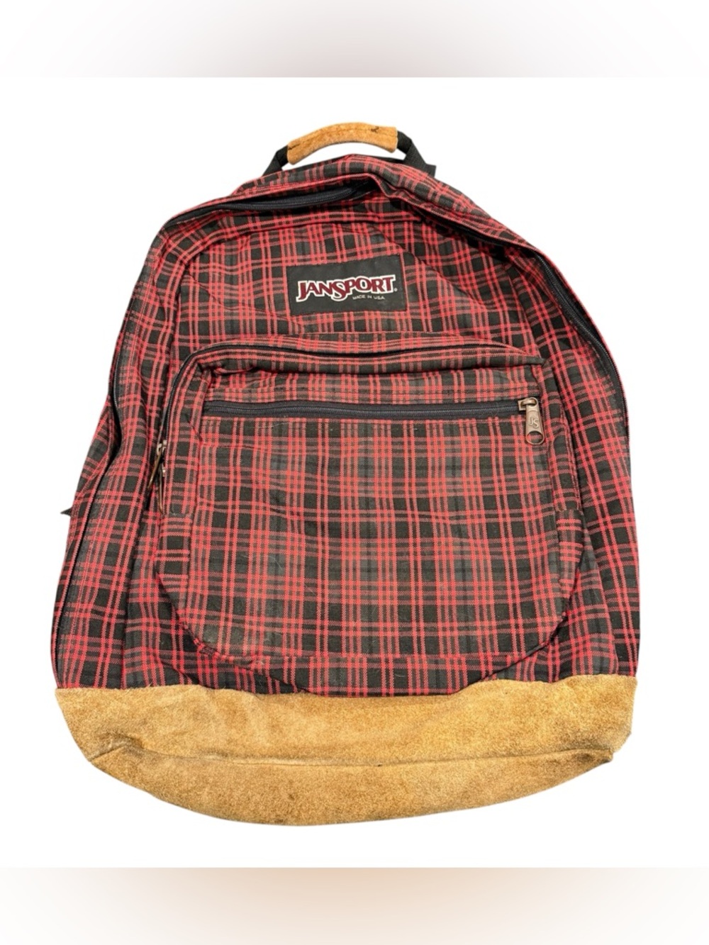 Jansport vintage plaid backpack full size adult teen 90s USA made red suede